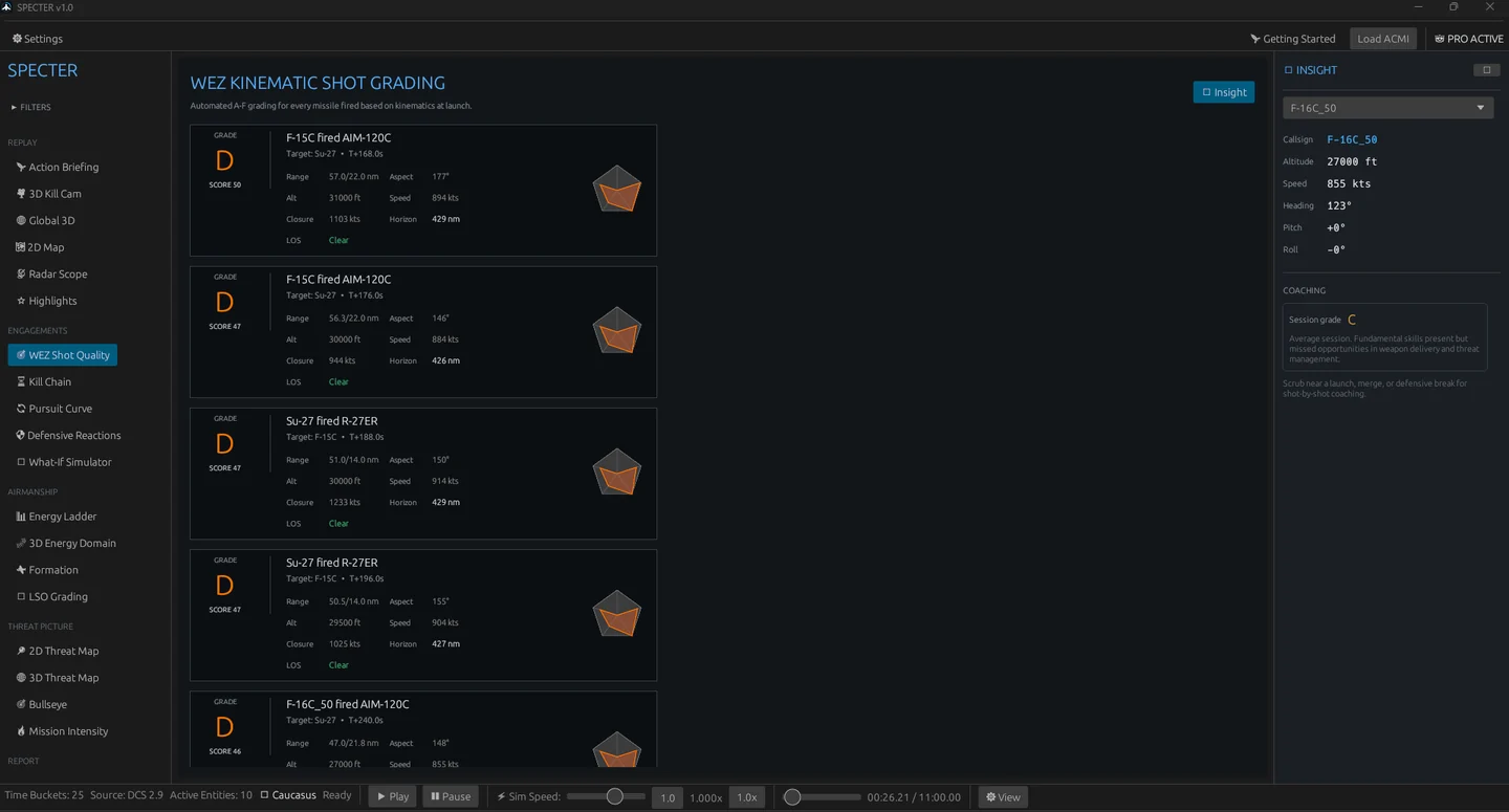 Specter's WEZ Shot Quality analysis grading a missile shot.