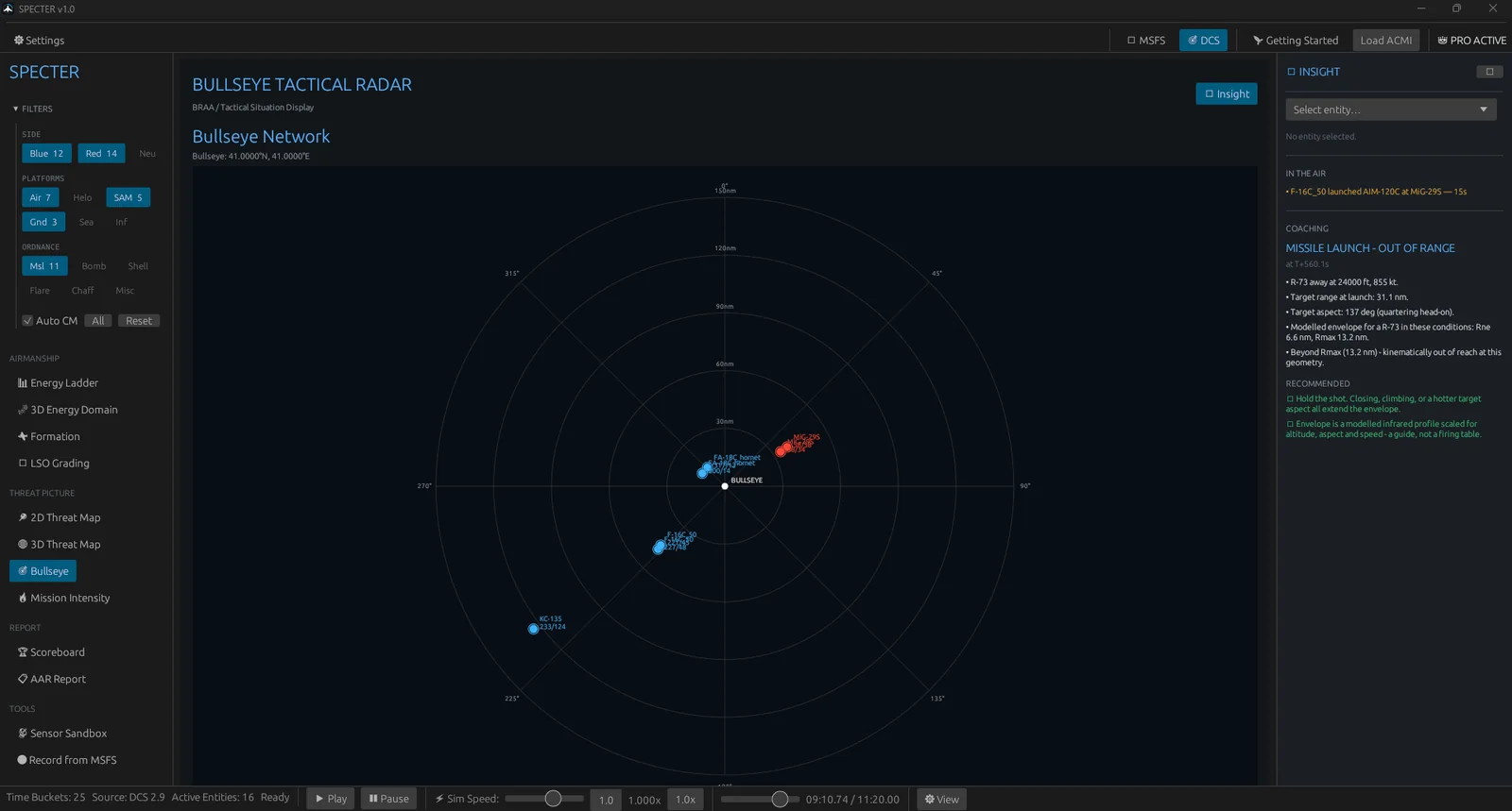 Specter's Bullseye view expressing every contact as a bullseye call.